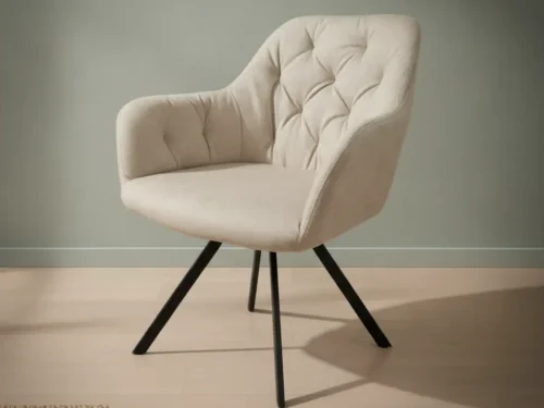 Eetkamerstoel Couno beige stof  draaibaar met armleuning metalen frame