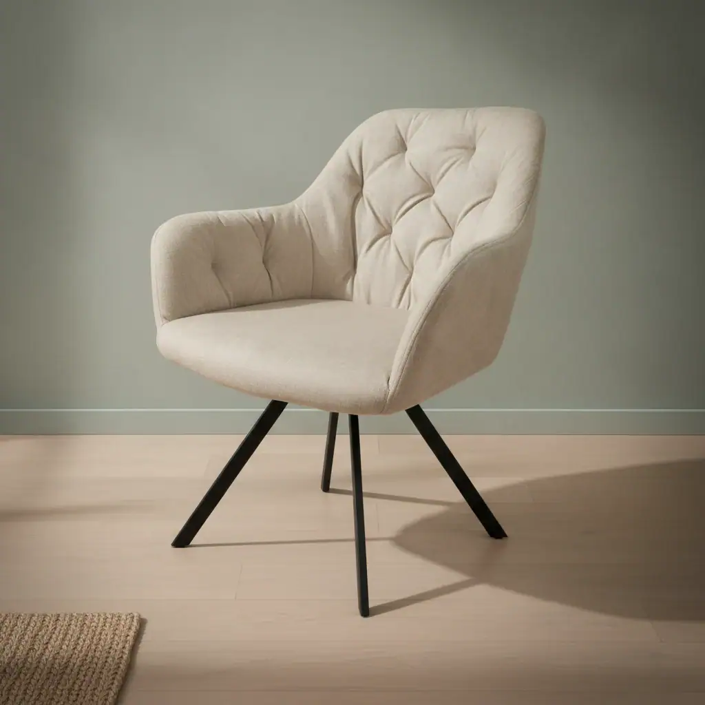 Eetkamerstoel Couno beige stof draaibaar met armleuning metalen frame