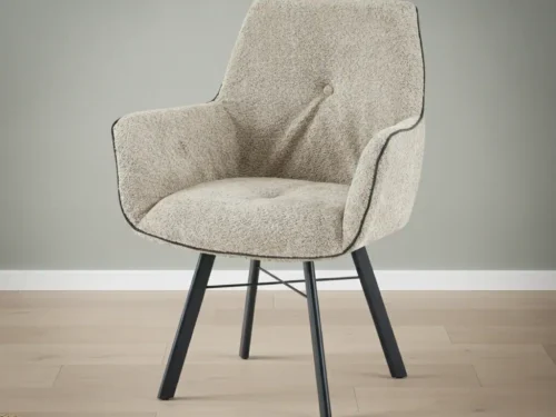 Eetkamerstoel Daaro beige stof  draaibaar met armleuning metalen frame