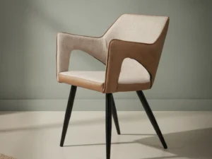 Eetkamerstoel  Daiva beige PU-kunstleer met armleuning set van 2