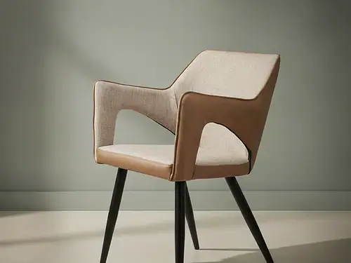 Eetkamerstoel  Daiva beige PU-kunstleer met armleuning set van 2