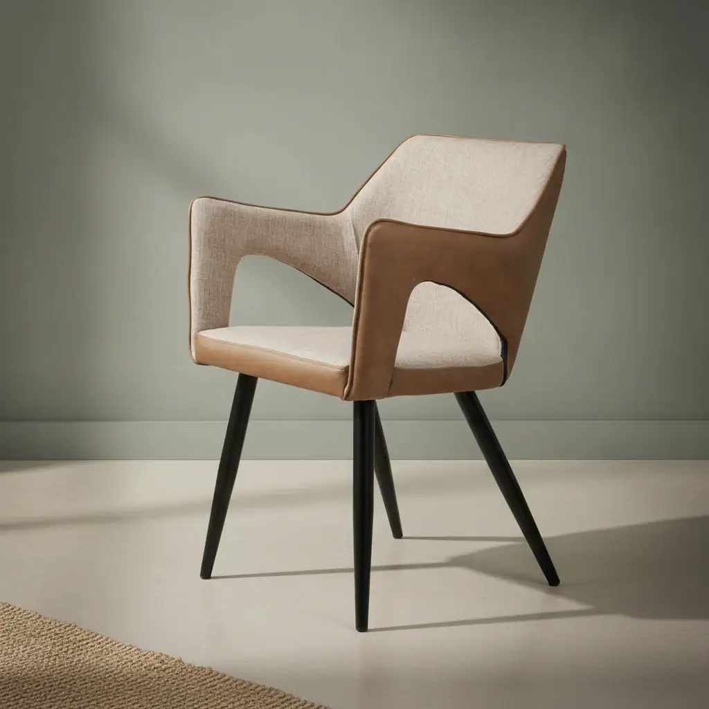 Eetkamerstoel Daiva beige PU-kunstleer met armleuning set van 2