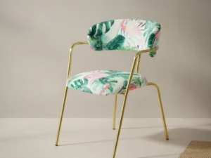 Eetkamerstoel  Daona goudkleurig groen fluweel metalen frame