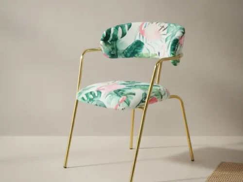 Eetkamerstoel  Daona goudkleurig groen fluweel metalen frame