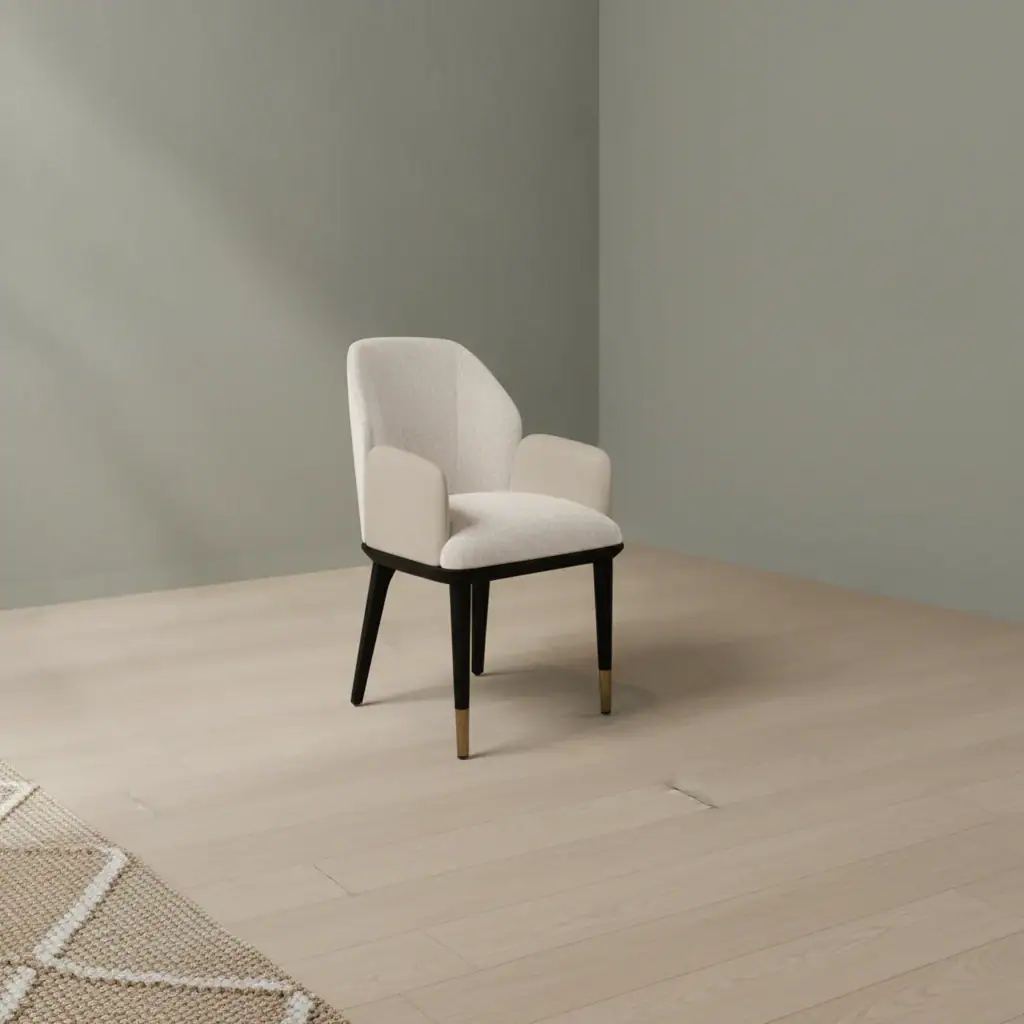 Eetkamerstoel Dauna goudkleurig naturel bouclé metalen frame