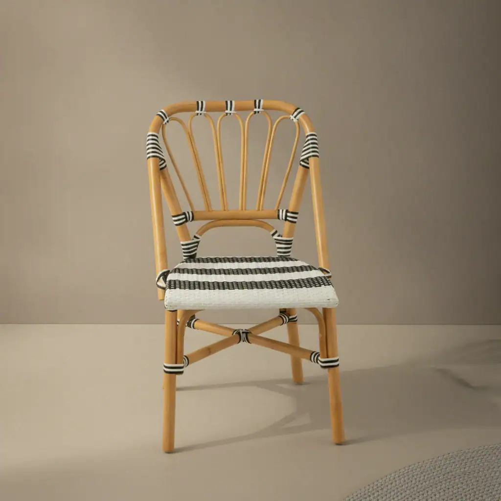 Eetkamerstoel Diira wit rotan-kunststof zwart frame lichtgewicht