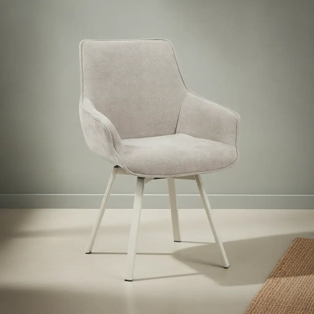 Eetkamerstoel Diovia taupe stof draaibaar metalen frame
