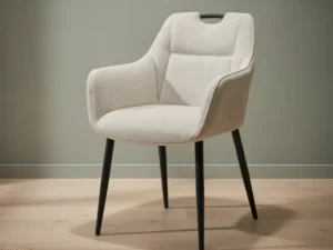Eetkamerstoel Elaro naturel stof  met armleuning zwart frame