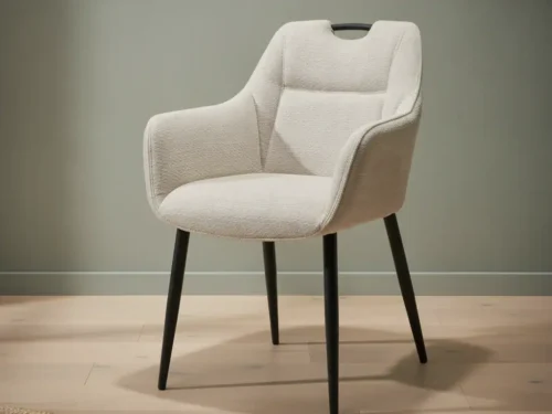 Eetkamerstoel Elaro naturel stof  met armleuning zwart frame