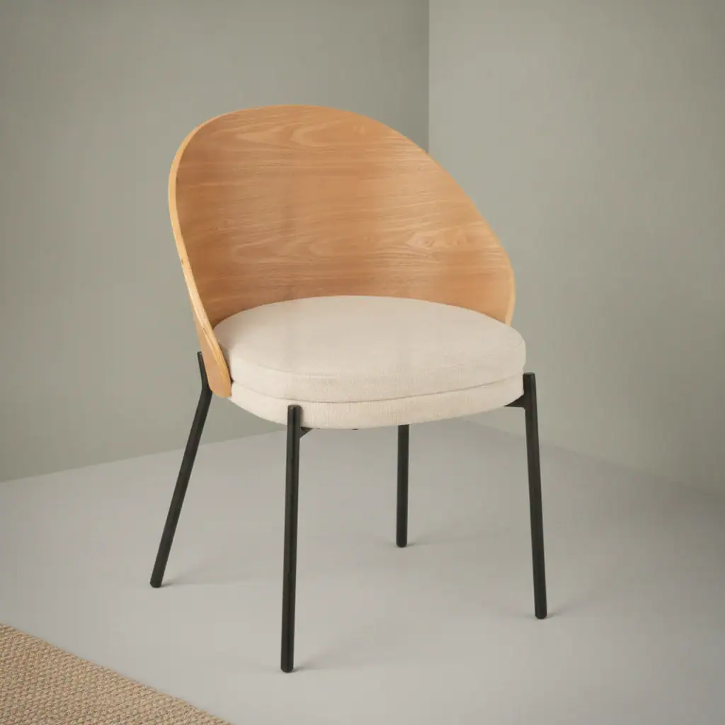 Eetkamerstoel Faerio naturel stof metalen frame