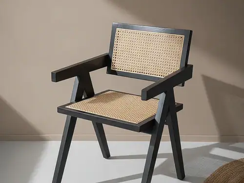 Eetkamerstoel  Fauna zwart rotan houten frame