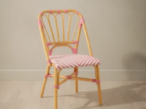Eetkamerstoel  Fiira wit roze rotan-kunststof