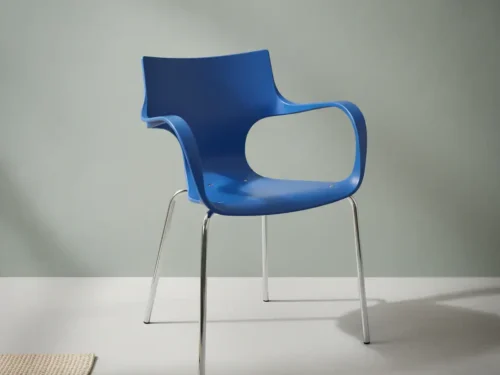 Eetkamerstoel  Fliva blauw kunststof stapelbaar kuipzitting