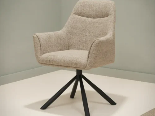 Eetkamerstoel Miiro beige bruin  stof auto-return met armleuning