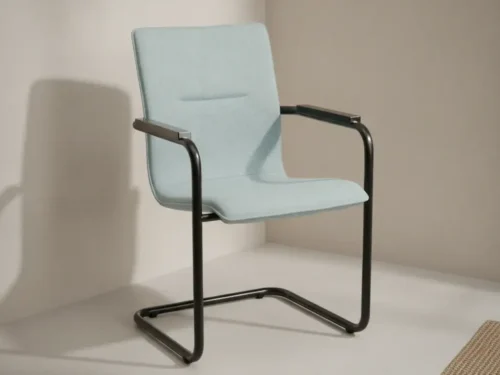 Eetkamerstoel  Roira blauw wolvilt met armleuning sledeframe