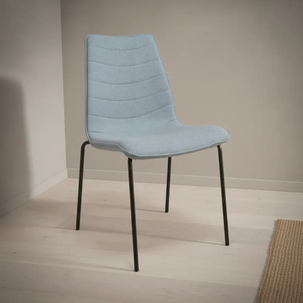 Eetkamerstoel Rooro blauw wolvilt met armleuning stapelbaar