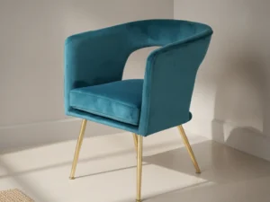 Eetkamerstoel  Saelo Petrol fluweel met armleuning metalen frame