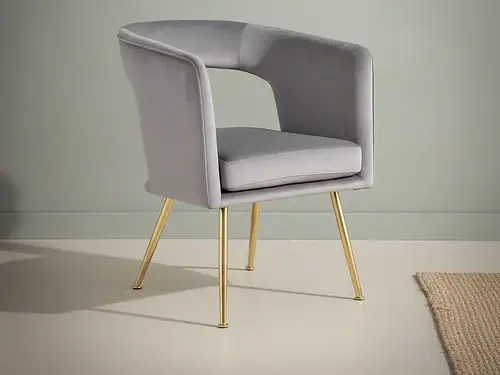 Eetkamerstoel  Saoviax grijs fluweel met armleuning metalen frame
