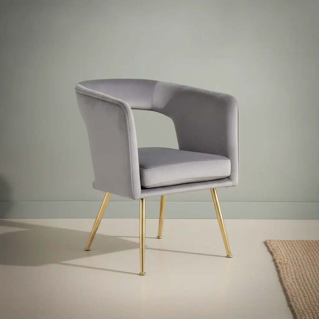 Eetkamerstoel Saoviax grijs fluweel met armleuning metalen frame