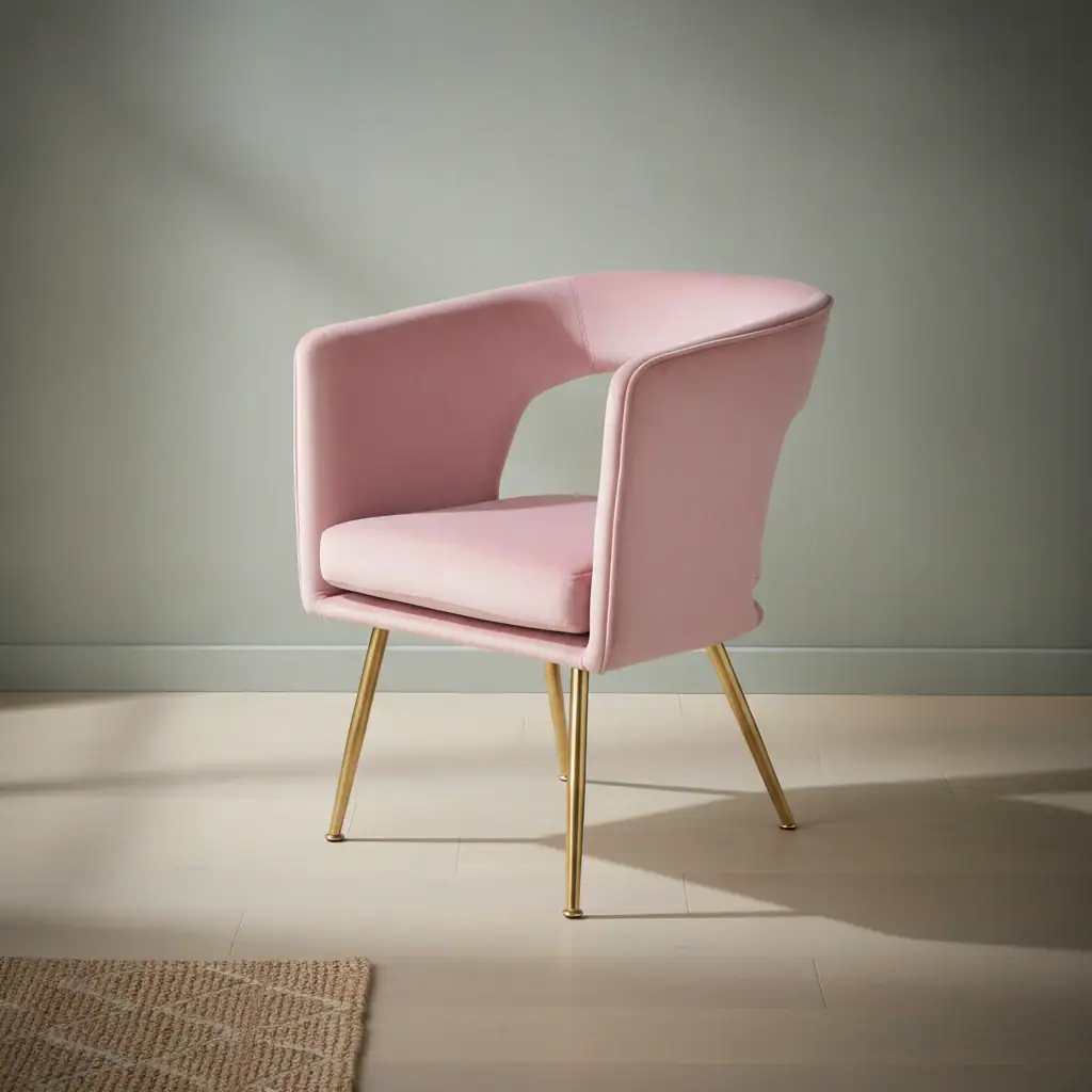 Eetkamerstoel Taana roze fluweel met armleuning metalen frame