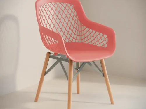 Eetkamerstoel Taoro rood  kunststof houten frame set van 4