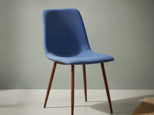 Eetkamerstoel  Vealia blauw stof metalen frame set van 2