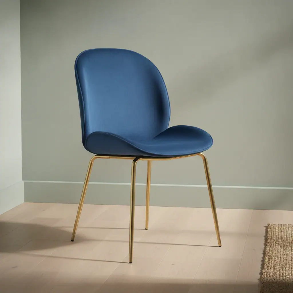 Eetkamerstoel Vearo blauw fluweel gebogen rug set van 2