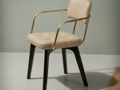 Eetkamerstoel  Veira cr√®me kunstleer gebogen rug metalen frame