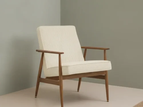Eetkamerstoel Vialia cr√®me  naturel fluweel houten frame