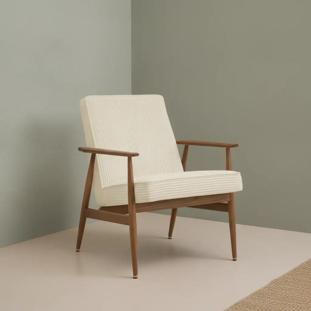 Eetkamerstoel Vialia crème naturel fluweel houten frame