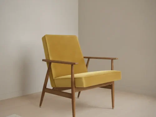 Eetkamerstoel Vielia Mosterdgeel  fluweel houten frame