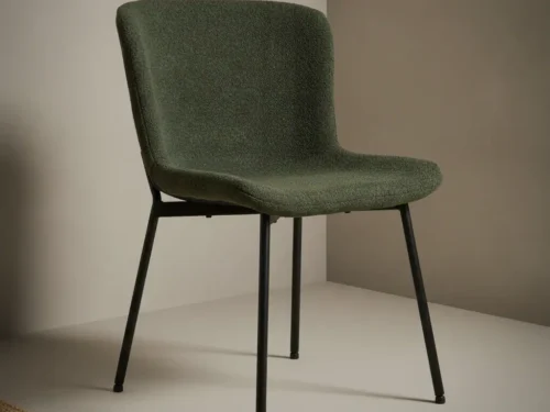 Eetkamerstoel  Viino Donkergroen zwart boucl√© metalen frame set van 2