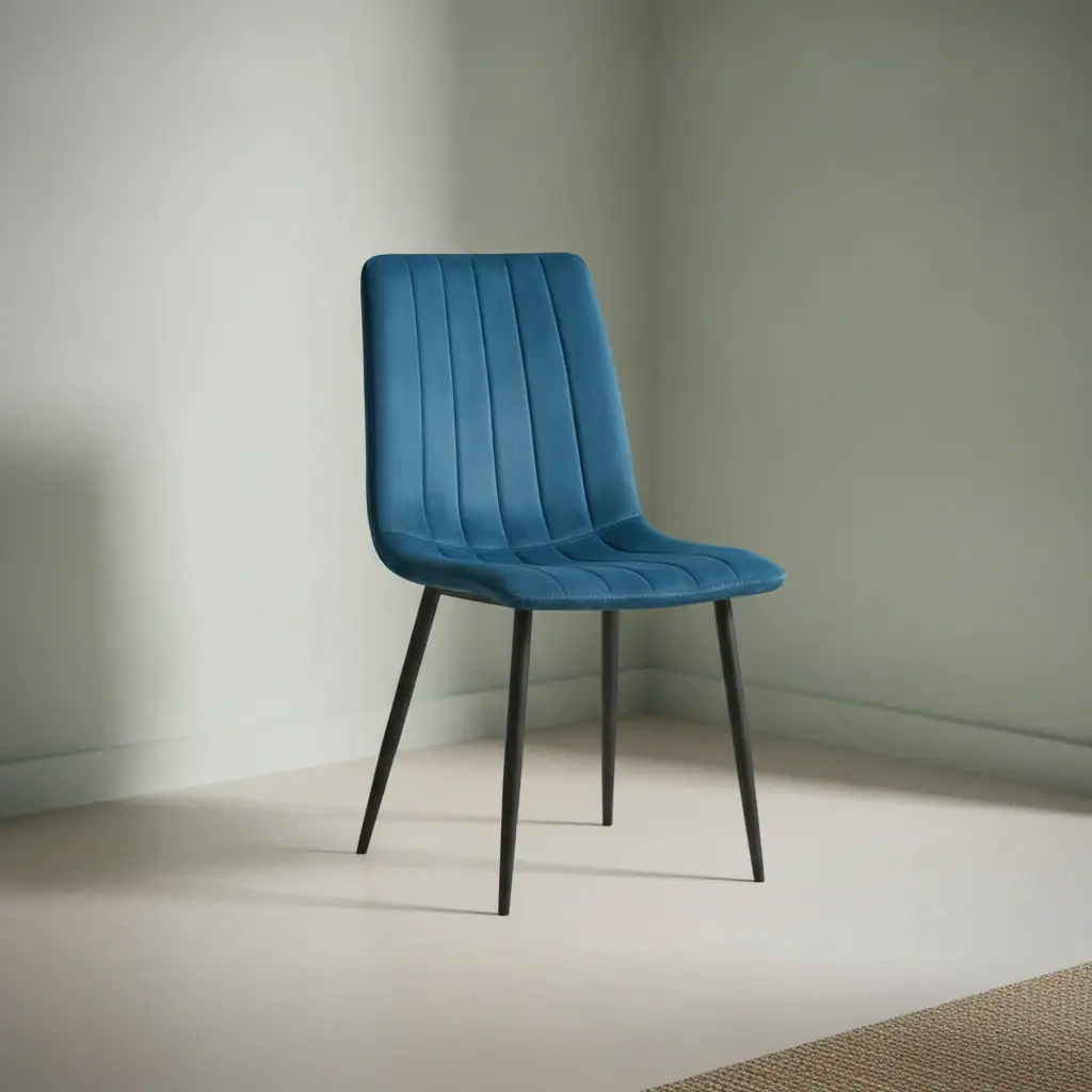 Eetkamerstoel Willis blauw fluweel set van 4