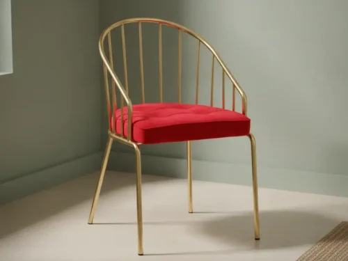 Eetkamerstoel Zoario goudkleurig  rood fluweel metalen frame