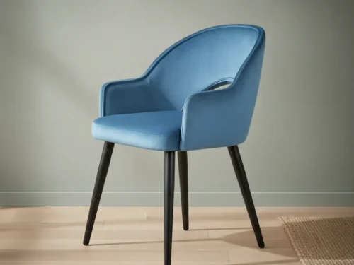 Eetkamerstoel Zoelo blauw  fluweel met armleuning set van 2