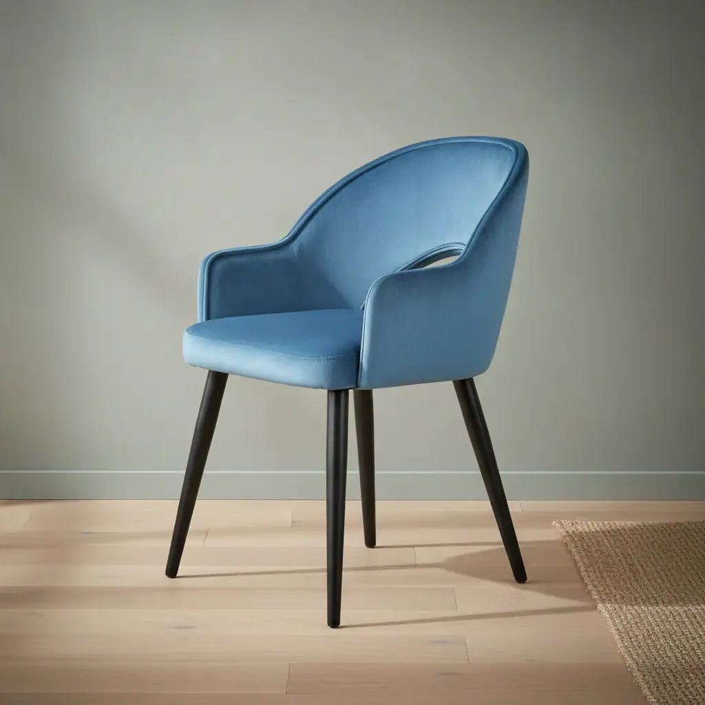 Eetkamerstoel Zoelo blauw fluweel met armleuning set van 2