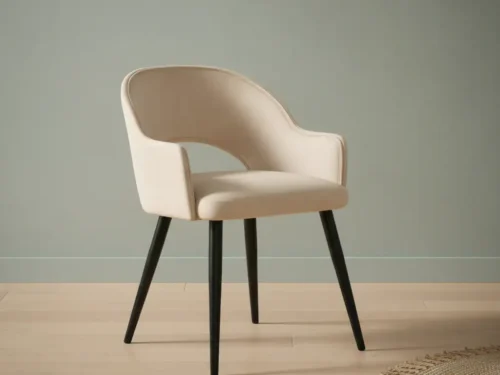 Eetkamerstoel Zoerio beige  fluweel met armleuning set van 2