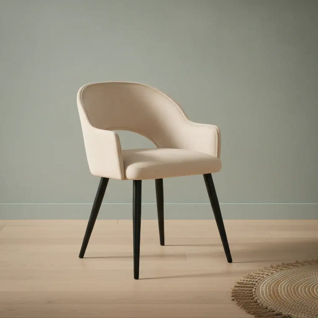 Eetkamerstoel Zoerio beige fluweel met armleuning set van 2