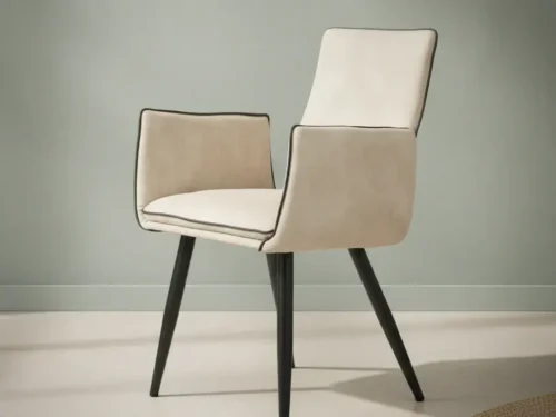Eetkamerstoel Zooro beige  PU-kunstleer met armleuning set van 2