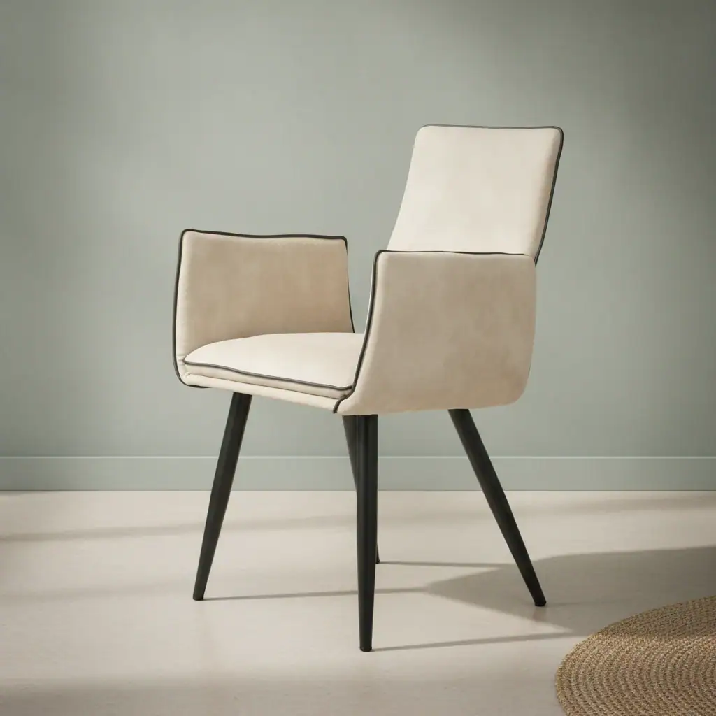 Eetkamerstoel Zooro beige PU-kunstleer met armleuning set van 2