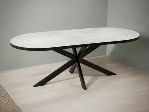 Eettafel Corvidora 180 x 100 cm ovaal marmer staal