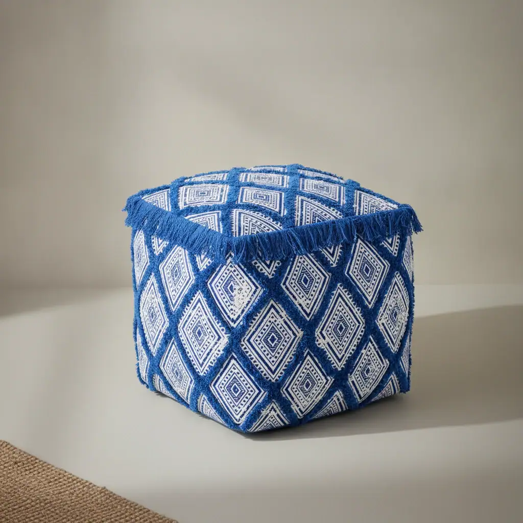 Poef Calvi Katoen Blauw