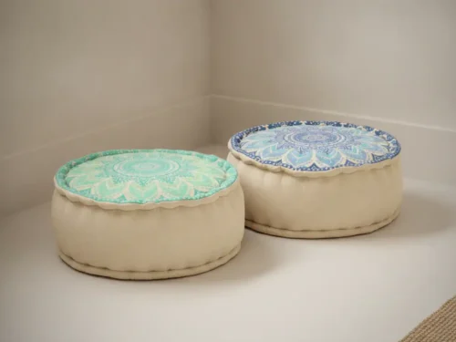 Poef Nundal Katoen Blauw - Set van 2