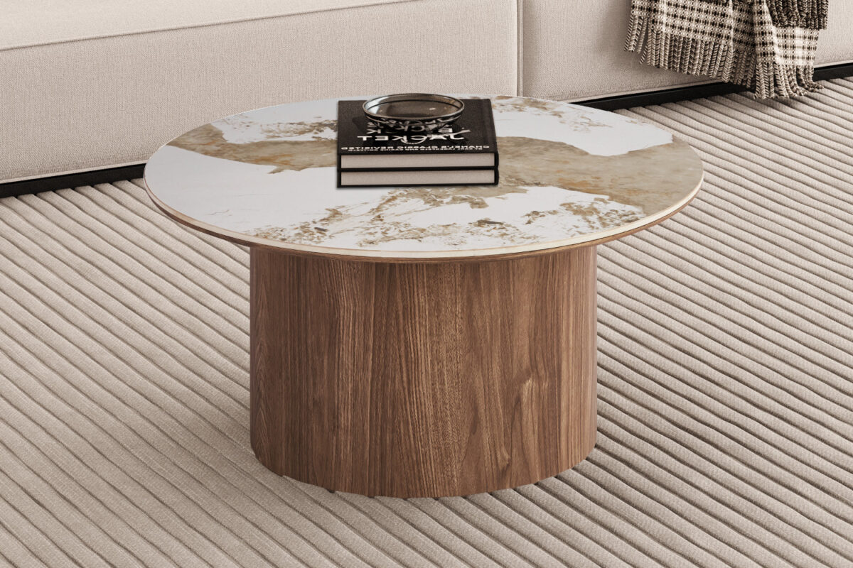 Salontafel Marbella Rond 80 cm marmerlook wit Hotel chique