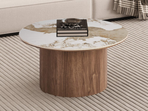 Salontafel Marbella Rond 80 cm marmerlook wit Hotel chique