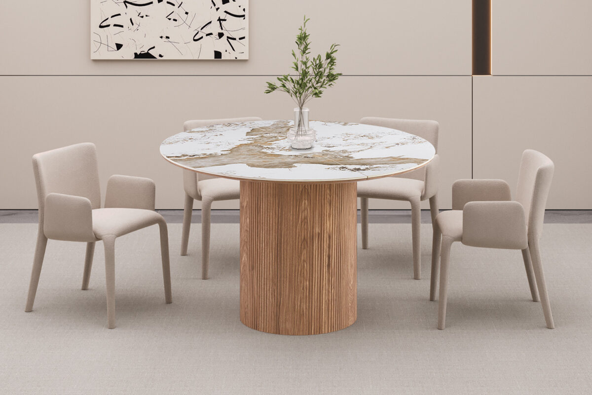 Uitschuifbare eettafel Marbella 120-200 cm marmerlook wit