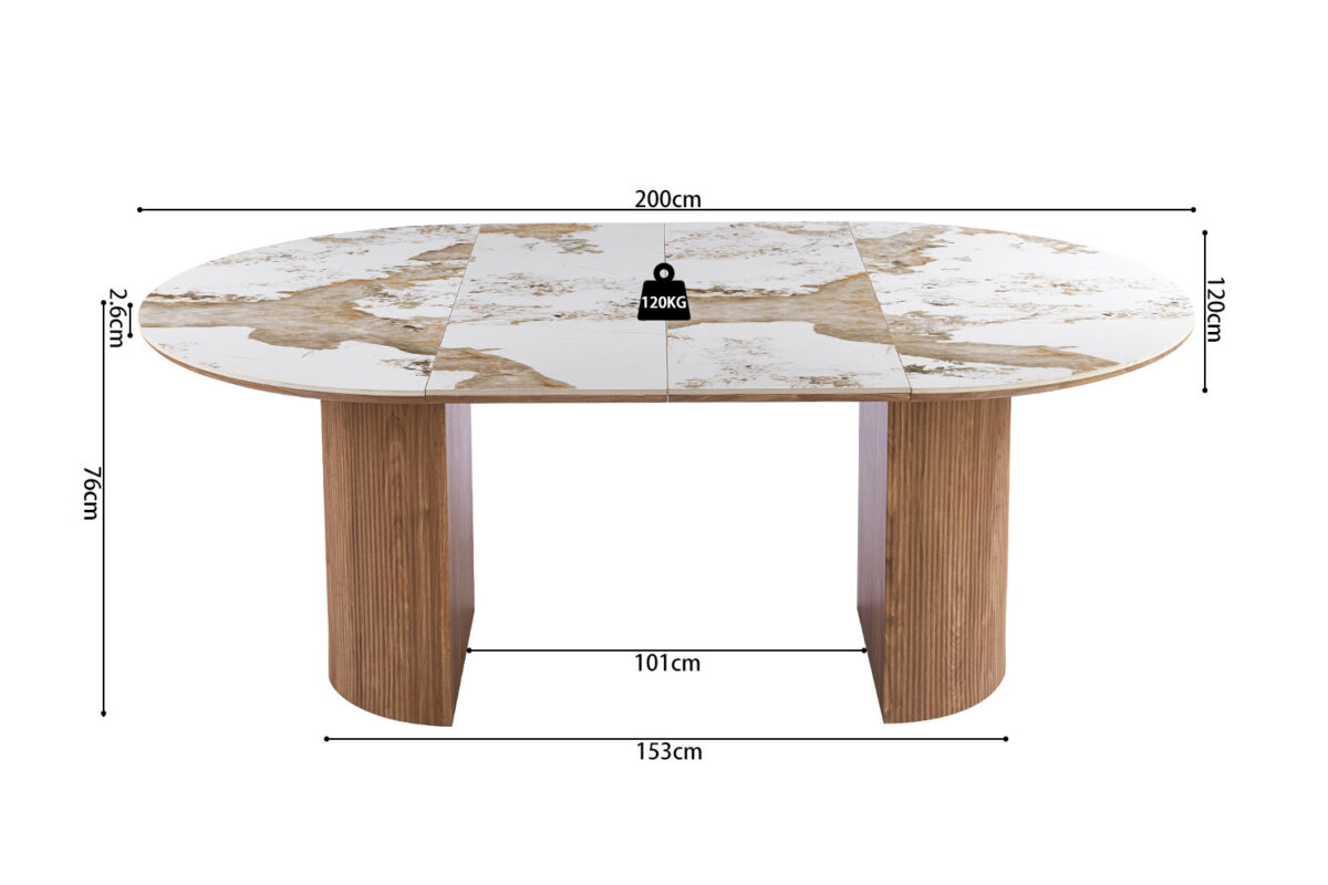 Uitschuifbare eettafel Marbella 120-200 cm marmerlook wit – foto 12