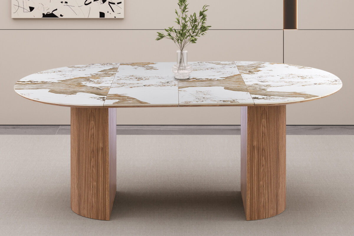 Uitschuifbare eettafel Marbella 120-200 cm marmerlook wit – foto 4