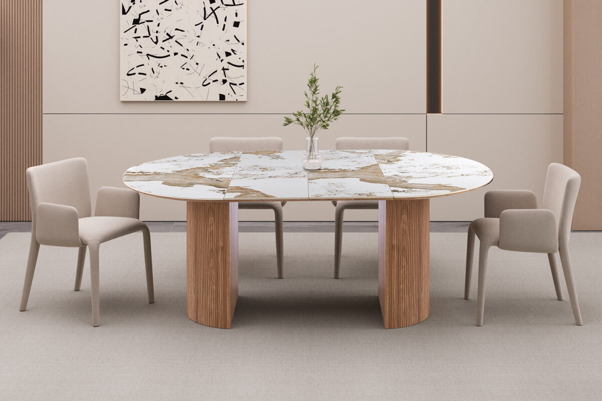 Uitschuifbare eettafel Marbella 120-200 cm marmerlook wit – foto 5