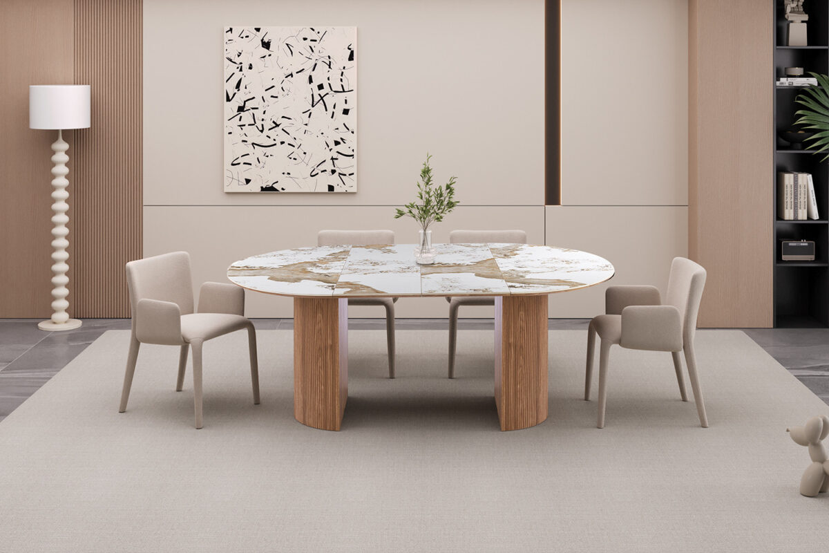 Uitschuifbare eettafel Marbella 120-200 cm marmerlook wit – foto 6